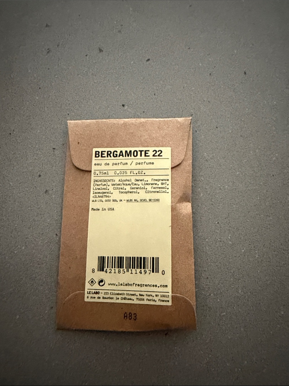 Le Labo Sample Card in Brown & Cream